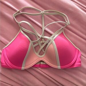 PINK VS Pink and White Women's Strappy Bikini Top